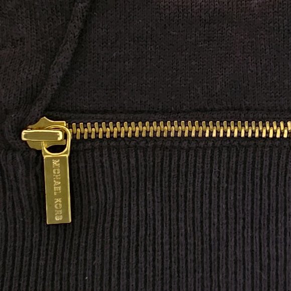 Michael Kors Women's Sweater Navy with Gold Tone Zipper - Picture 2 of 9